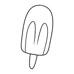 Monochrome image, ice cream on a wooden stick, vector cartoon
