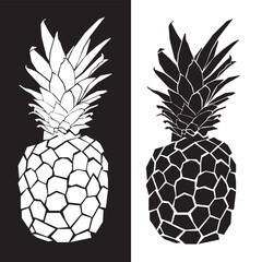  Icon white and black pineapple. Vector illustration isolated on white and black background.