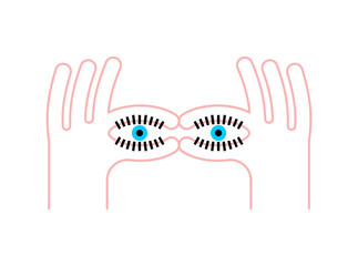 Finger eye. binoculars hand gesture. Vector illustration