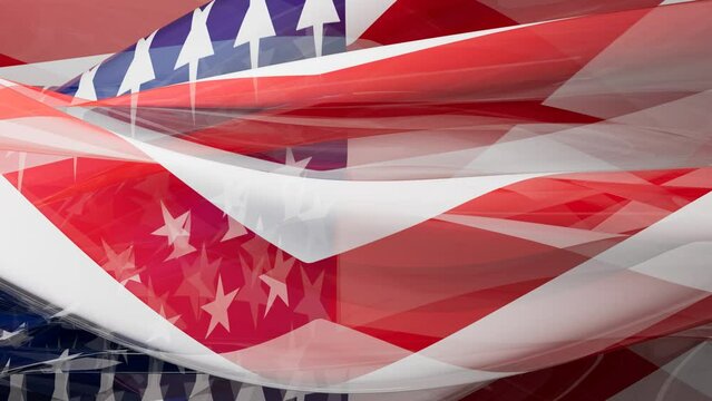 United States flag shiny glass smooth overflow abstract shape waves moved looped video background