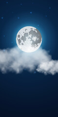 Naklejka na ściany i meble Full moon and clou in night sky. Realistic vertical background