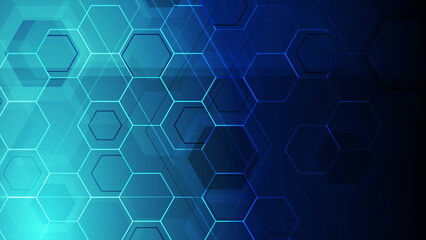 Bright blue abstract tech hexagonal background