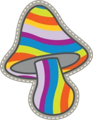 Fotobehang Rainbow mushroom patch in vintage style. Hippie emblem © MicroOne
