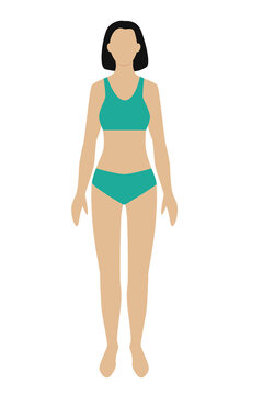 Female body simple image, silhouette of white woman in underwear, young slim woman, body measurement