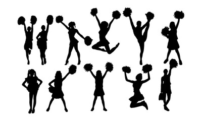 Detailed silhouette cheerleaders with pompoms