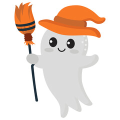 Halloween ghost. Halloween. Ghost PNG illustration isolated on transparent background. Halloween ghost with broom PNG. Cute funny ghost isolated on transparent background.