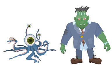 frankenstein monster and sea monster octopus new