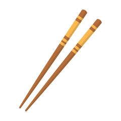 Wooden chopsticks isolated on white background.   Traditional ssian bamboo utensils. Vector stock