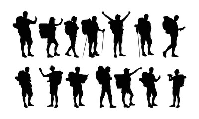 People with backpack vector silhouettes set