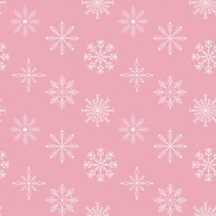 Merry Christmas and Happy New Year seamless pattern with various snowflakes. Modern hand draw illustrations. Colorful contemporary art