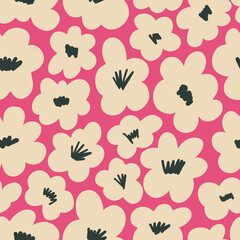 Contemporary seamless pattern with retro groovy flowers