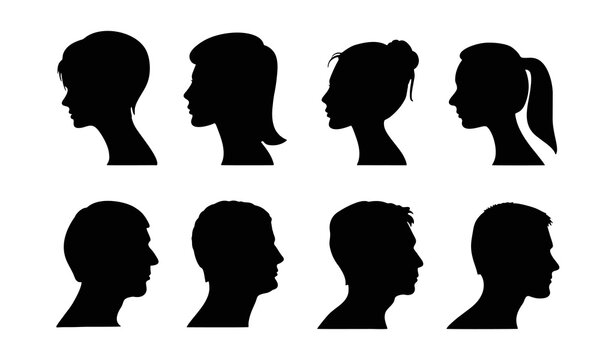 Vector Set of Female and Male Adult and Child Cameo Silhouettes