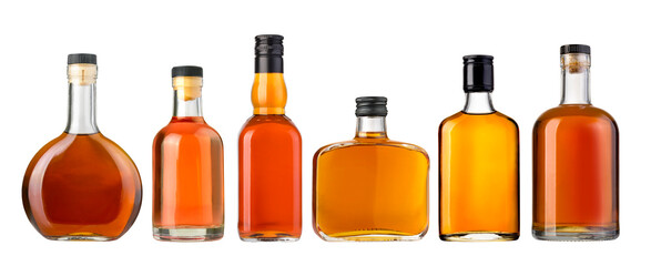 whiskey bottles on transparent background,