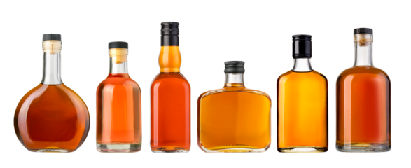 whiskey bottles on transparent background,