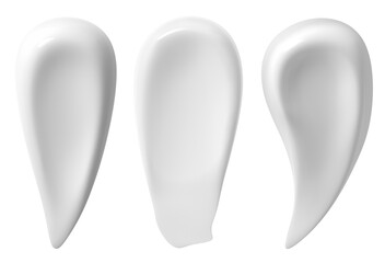 Cosmetic cream isolated on white background. Set of white cream texture. Isolated smear of balm, soap or gel. Skin care. Cosmetics CC BB makeup swatch. 3d render.