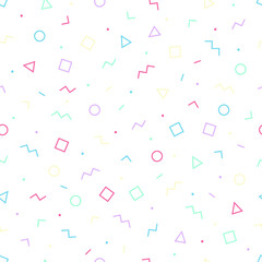 Abstract background of geometric shapes Memphis style. Vector seamless pattern with punchy colors