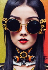 Porträt eines viktorianischen Steampunk-Roboters mit schönem Make-up. Künstlerische abstrakte Steampunk-Fantasie. Das Konzept eines Vintage-Roboters. © designprojects