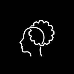 Human head with gear symbol icon isolated on dark background