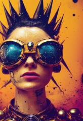 Abstraktes Porträt eines Fantasy-Steampunk-Mannes. Hightech-futuristischer Mann. Konzept der virtuellen Realität und Steampunk. © designprojects