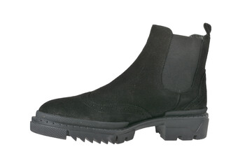 Women's leather boot in black, close-up on a white background