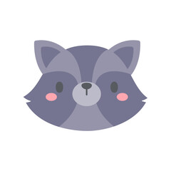 Raccoon vector. cute animal face design for kids