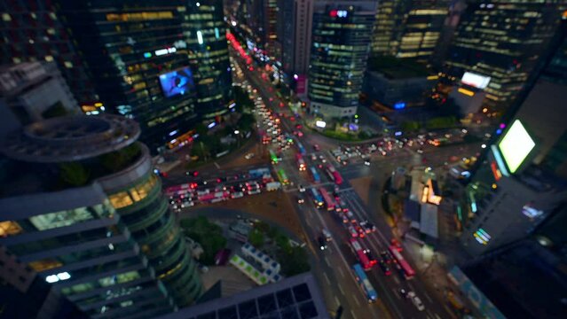 Blur video shot,High view of Gangnam at night and city view of central Seoul and congested traffic Seoul city South Korea