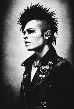 Portrait of a zombie punk. Zombie rock musician. Hipster zombie with punk hair. The concept of a rock musician. 3d rendering
