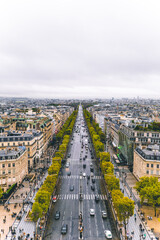 Aerial view of Paris with car traffic on the road