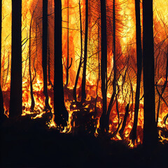 Unfortunate forest fire 3d illustrated
