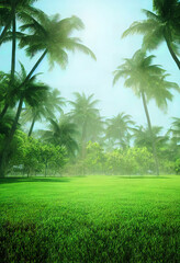 Naklejka premium Sunny green nature 3d illustrated 