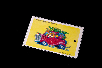 vintage Christmas greeting card on a black background