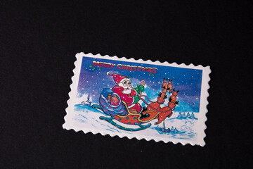 vintage Christmas greeting card on a black background