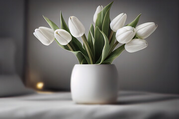White tulips vase 3d illustrated 
