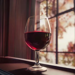 Fotobehang Glass of wine at autumn 3d illustrated  © Dyeru