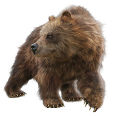 Fototapeta premium Large brown bear transparent PNG overlay. 3d rendering