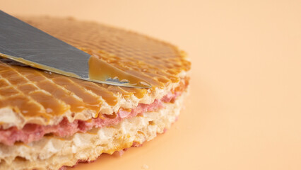 waffle cake, cake smeared with condensed milk
