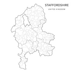 Administrative Map of Staffordshire with Counties, Districts and Civil Parishes as of 2022 - United Kingdom, England - Vector Map