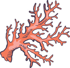 Red coral sketch. Underwater fauna. Reef symbol