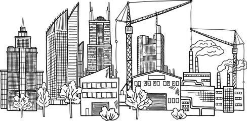 Obraz premium City landscape in hand drawn style. Urban panorama sketch
