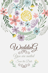 Wedding invitation template. Save date card with floral decoration