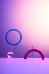 Transparent geometric forms and acrylics on gradient background. Stylish props for product...