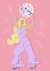 Woman dancing with disco ball