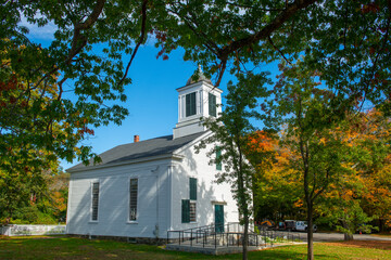 First Congregational Church at 23 Pepperrell Road in historic village of Kittery Point, Town of Kittery, Maine ME, USA. 