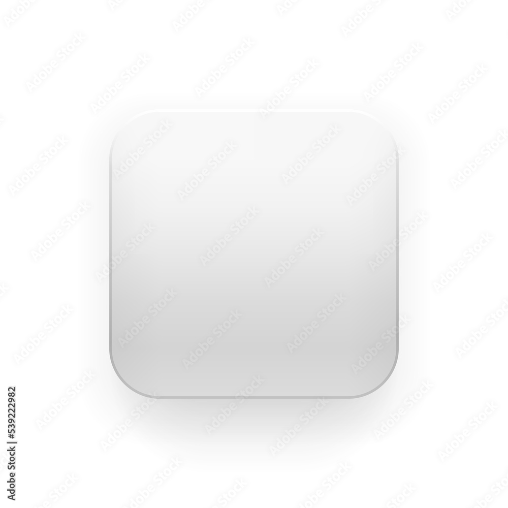 Poster white abstract app icon, blank button template with realistic shadow and transparent background for 
