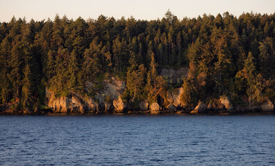 Canadian Nature Landscape on the West Coast of Pacific Ocean. Fall Season Sunny Sunrise. Gabriola near Nanaimo, Vancouver Island, BC, Canada. Background