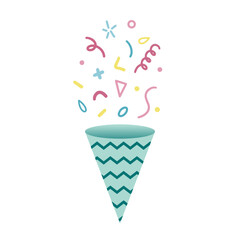 firecracker confetti set paper birthday. cute party popper illustration set. confetti, explosion, firecracker, celebration. Vector drawing. Hand drawn style.