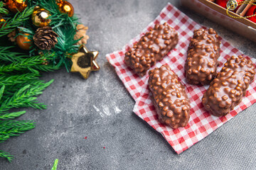 christmas chocolate cookies nut, dried fruit New Year sweet dessert holiday meal food snack on the table copy space food background