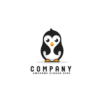 cute penguin logo design, animal penguin cartoon icon illustration vector template