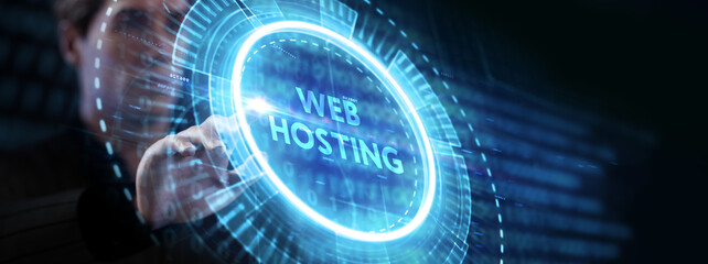 Web Hosting. The activity of providing storage space and access for websites. Business, modern technology, internet and networking concept.