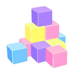 Fototapeta premium Colorful baby toy. Cartoon kid cubes, pyramid, peg top design. Flat vector illustration. Cute children toys concept
